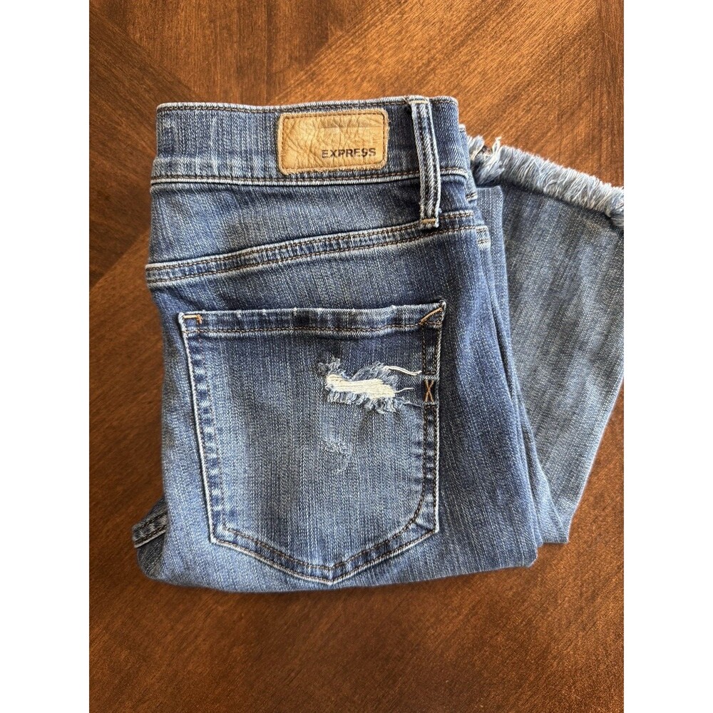 Express Performance Stretch + Ankle Skinny Mid Rise Jeans SZ 4 Distressed